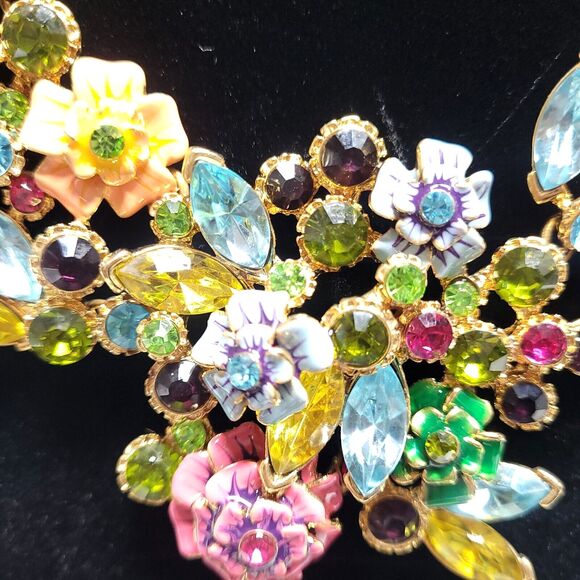 Joan Rivers Enamel Crystal 21" Necklace Earrings Statement Flowers cluster Fairy - Picture 9 of 14